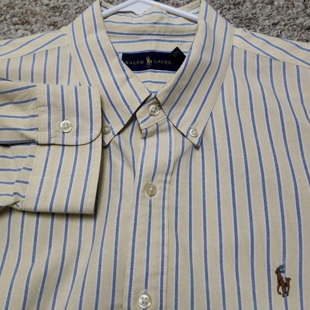 Ralph Lauren Oxford Button Down Shirt XXL Flesh Pony Yellow Striped Classic Fit